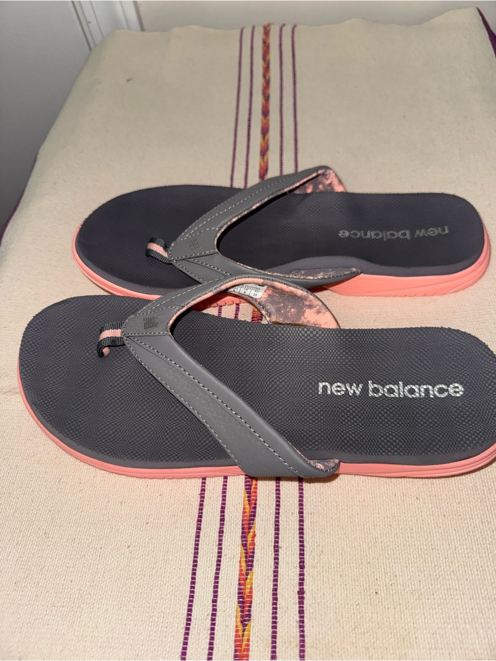 New Balance Gray and Coral Flip Flop Sandals - Picture 2 of 10